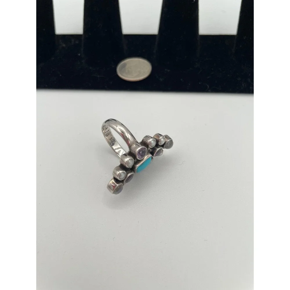 Nicky Butler Sterling Silver Female Womens Size 7 Multi-Gemstone Statement Ring